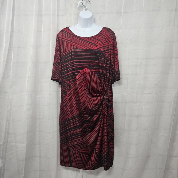 KSL Kari Stevens Red Black Striped Tribal Sift Dress Office 2X - Picture 11 of 11